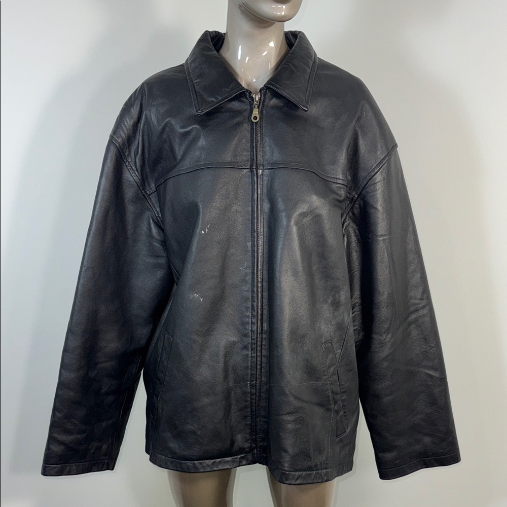 Haband Executive Division Men's Classic Black Leather Jacket